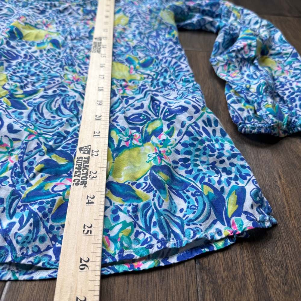 Lilly Pulitzer Blouse Womens L Blue Yellow Lemon Print EUC Long Sleeve Coastal - Picture 5 of 7